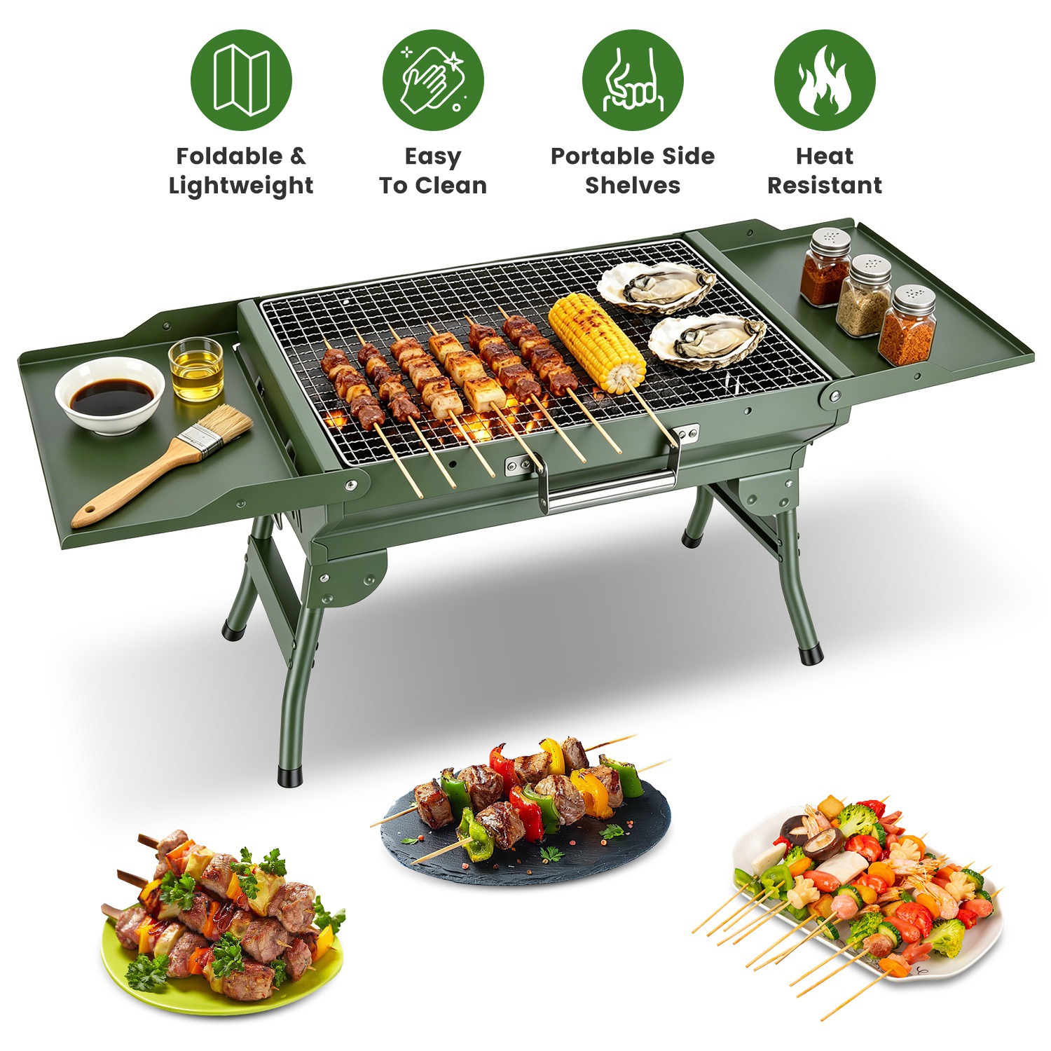 Foldable Charcoal Grill Portable BBQ Grill With Storage Shelf